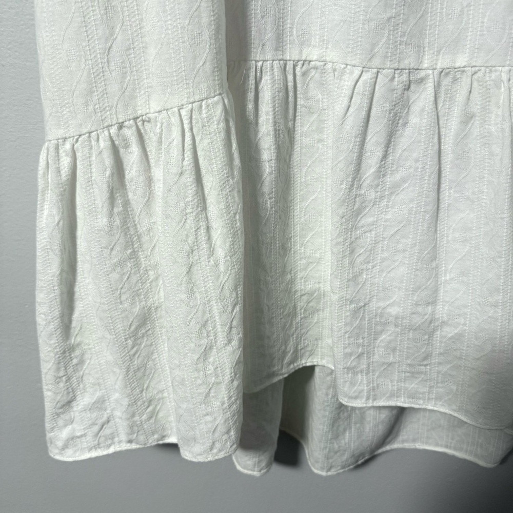 English Factory Womens Dress White 100% Cotton Textured Beachy Boho Shift Midi L - Picture 4 of 12